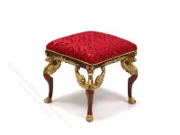 Miniature Walnut and Red Empire Foot Stool for Dollhouses (image for) Miniature Walnut and Red Empire Foot Stool for Dollhouses