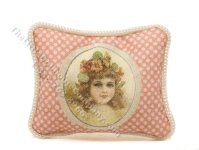 Miniature Girl with Flower Crown Portrait Pillow for Dollhouses (image for) Miniature Girl with Flower Crown Portrait Pillow for Dollhouses