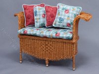 Miniature Blue Floral and Brown Wicker Sofa for Dollhouses (image for) Miniature Blue Floral and Brown Wicker Sofa for Dollhouses