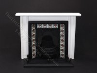 Miniature Coalbrookdale Tiled Fireplace and Fender Set for Dollhouses - White & Red (image for) Miniature Coalbrookdale Tiled Fireplace and Fender Set for Dollhouses - White & Red