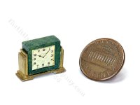 Miniature Art Deco Style Marble Mantel Clock - Green & Gold (image for) Miniature Art Deco Style Marble Mantel Clock - Green & Gold