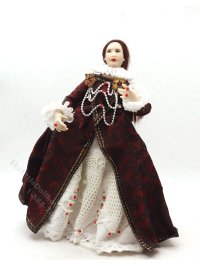 Miniature Handcrafted Vintage Elizabethan Woman in Dark Red (image for) Miniature Handcrafted Vintage Elizabethan Woman in Dark Red