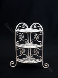 Miniature White Wire Corner Plant Stand for Dollhouses (image for) Miniature White Wire Corner Plant Stand for Dollhouses