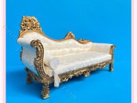 Miniature Victorian Carved Chaise Lounge for Dollhouses - Gold (image for) Miniature Victorian Carved Chaise Lounge for Dollhouses - Gold