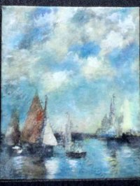 Boats in the Port of Le Havre Replica Painting by Larry Morganti (image for) Boats in the Port of Le Havre Replica Painting by Larry Morganti