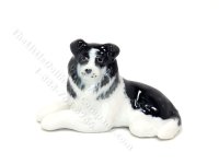 Miniature Porcelain Border Collie Dog Figurine for Dollhouses (image for) Miniature Porcelain Border Collie Dog Figurine for Dollhouses