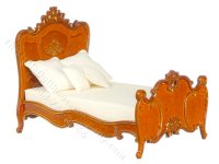 Miniature Walnut American Victorian Double Bed for Dollhouses (image for) Miniature Walnut American Victorian Double Bed for Dollhouses