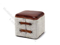Miniature Small Linen & Leather Cube Footstool by PRD Miniatures (image for) Miniature Small Linen & Leather Cube Footstool by PRD Miniatures