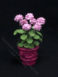 Miniature Pink Geraniums in Planter by Mini Creations by Judy (image for) Miniature Pink Geraniums in Planter by Mini Creations by Judy