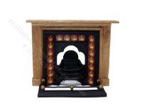 Miniature Coalbrookdale Tiled Fireplace and Fender Set for Dollhouses - Red (image for) Miniature Coalbrookdale Tiled Fireplace and Fender Set for Dollhouses - Red