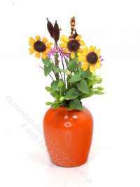 Miniature Orange Pot w/ Sunflower Arrangement by Mini Creations (image for) Miniature Orange Pot w/ Sunflower Arrangement by Mini Creations