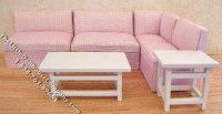 Miniature White Living Room Set with Pink Fabric for Dollhouses (image for) Miniature White Living Room Set with Pink Fabric for Dollhouses