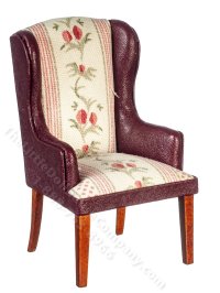 Miniature High Back Leather & Fabric Arm Chair for Dollhouses (image for) Miniature High Back Leather & Fabric Arm Chair for Dollhouses