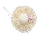 Vintage Miniature Frilly Sun Hat with Pink Roses (image for) Vintage Miniature Frilly Sun Hat with Pink Roses