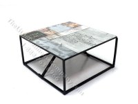 Miniature Thin Black Frame Coffee Table w/ Collage Print Top by PRD Miniatures (image for) Miniature Thin Black Frame Coffee Table w/ Collage Print Top by PRD Miniatures