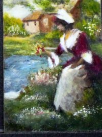 Miniature Woman by the Stream Painting by Larry Morganti (image for) Miniature Woman by the Stream Painting by Larry Morganti