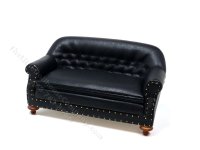 Miniature Black Leather 1880's Sofa For Dollhouses (image for) Miniature Black Leather 1880's Sofa For Dollhouses
