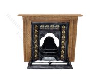 Miniature Coalbrookdale Tiled Fireplace and Fender Set for Dollhouses - Beige & Brown (image for) Miniature Coalbrookdale Tiled Fireplace and Fender Set for Dollhouses - Beige & Brown