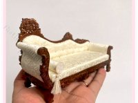 Miniature Victorian Carved Chaise Lounge for Dollhouses - Walnut (image for) Miniature Victorian Carved Chaise Lounge for Dollhouses - Walnut