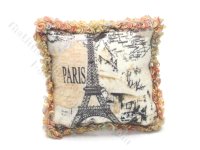 Miniature Pink Paris Pillow with Rainbow Fringe Edging (image for) Miniature Pink Paris Pillow with Rainbow Fringe Edging