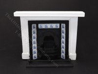 Miniature Coalbrookdale Tiled Fireplace and Fender Set for Dollhouses - Delft Blue (image for) Miniature Coalbrookdale Tiled Fireplace and Fender Set for Dollhouses - Delft Blue