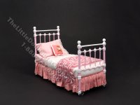 Miniature Wrought Iron Twin/Single Bed for Dollhouses - Pink (image for) Miniature Wrought Iron Twin/Single Bed for Dollhouses - Pink