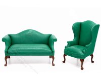 Miniature Two Piece Green Sofa & Chair Set for Dollhouses (image for) Miniature Two Piece Green Sofa & Chair Set for Dollhouses