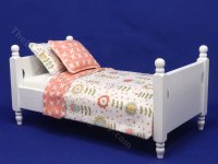 Miniature Flowers Print Twin Bed for Dollhouses (image for) Miniature Flowers Print Twin Bed for Dollhouses