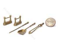 Miniature 5 Piece Set of Fireplace Tools for Dollhouses - Brass (image for) Miniature 5 Piece Set of Fireplace Tools for Dollhouses - Brass