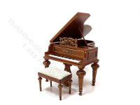 Miniature Walnut Grand Piano and Stool Set for Dollhouses (image for) Miniature Walnut Grand Piano and Stool Set for Dollhouses