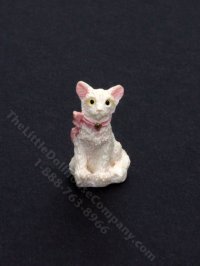 Dollhouse Scale Model White Cat with Bow (image for) Dollhouse Scale Model White Cat with Bow