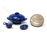 Miniature 4 Piece Serving Dish Set for Dollhouses - Dark Blue (image for) Miniature 4 Piece Serving Dish Set for Dollhouses - Dark Blue
