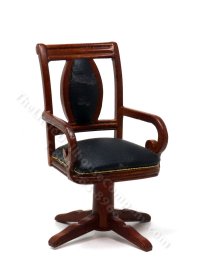 Miniature Walnut and Black Leather Gaming Table Chair - AS IS (image for) Miniature Walnut and Black Leather Gaming Table Chair - AS IS
