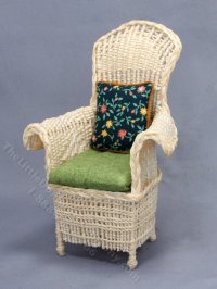 Miniature Natural Wicker Chair with Green for Dollhouses (image for) Miniature Natural Wicker Chair with Green for Dollhouses