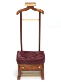 Miniature Walnut Clothing Valet with a Tufted Leather Cushion (image for) Miniature Walnut Clothing Valet with a Tufted Leather Cushion