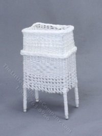 Miniature White Wicker Plant Stand for Dollhouses (image for) Miniature White Wicker Plant Stand for Dollhouses