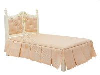 Vintage Miniature White & Pink Floral Bespaq Bed for Dollhouses (image for) Vintage Miniature White & Pink Floral Bespaq Bed for Dollhouses