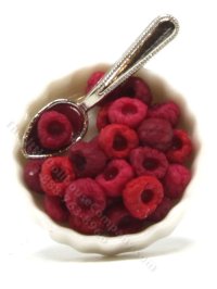 Miniature Raspberries in White Ceramic Dish (image for) Miniature Raspberries in White Ceramic Dish