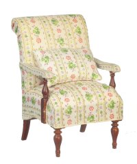Miniature Green Floral Oxford Easy Chair c1850 for Dollhouses (image for) Miniature Green Floral Oxford Easy Chair c1850 for Dollhouses