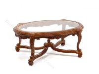 Dollhouse Scale Glass Top Walnut Coffee Table (image for) Dollhouse Scale Glass Top Walnut Coffee Table
