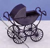 Miniature Black Baby Carriage for Dollhouses (image for) Miniature Black Baby Carriage for Dollhouses