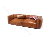 Miniature Modern Chunky Carmel Leather Sofa with Pillows by PRD Miniatures (image for) Miniature Modern Chunky Carmel Leather Sofa with Pillows by PRD Miniatures