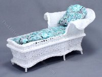 Miniature Paisley and White Wicker Chaise for Dollhouses (image for) Miniature Paisley and White Wicker Chaise for Dollhouses