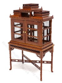 Miniature Ornate Victorian Birdcage for Dollhouses - Walnut (image for) Miniature Ornate Victorian Birdcage for Dollhouses - Walnut