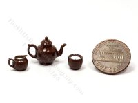 Miniature Brown Betty 3 Piece Tea Set for Dollhouses (image for) Miniature Brown Betty 3 Piece Tea Set for Dollhouses