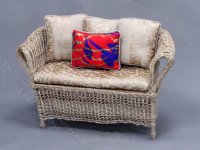 Miniature Gold and Grey Wicker Sofa for Dollhouses (image for) Miniature Gold and Grey Wicker Sofa for Dollhouses