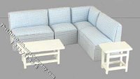 Miniature White Living Room Set with Blue Fabric for Dollhouses (image for) Miniature White Living Room Set with Blue Fabric for Dollhouses