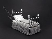 Miniature Wrought Iron Twin/Single Bed for Dollhouses - Black & White (image for) Miniature Wrought Iron Twin/Single Bed for Dollhouses - Black & White