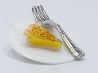Miniature Custard Pie Slice on White Ceramic Plate with Fork (image for) Miniature Custard Pie Slice on White Ceramic Plate with Fork