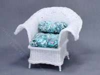 Miniature White Wicker Chair w/ Paisley Cushions for Dollhouses (image for) Miniature White Wicker Chair w/ Paisley Cushions for Dollhouses